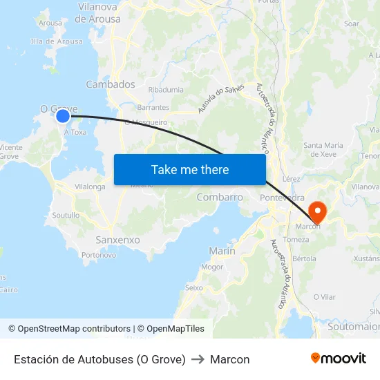 Estación de Autobuses (O Grove) to Marcon map