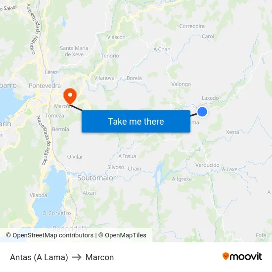 Antas (A Lama) to Marcon map