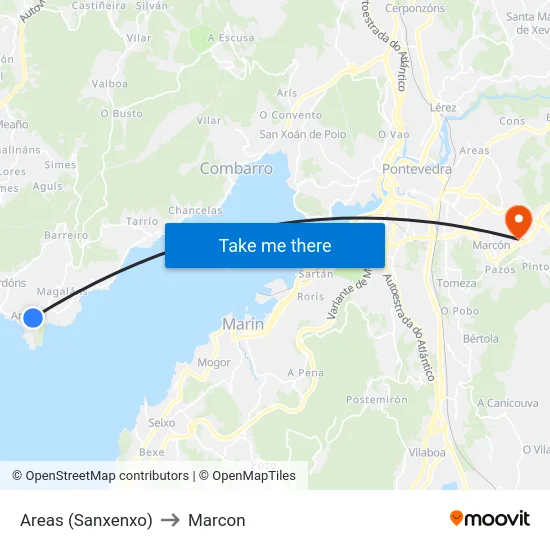 Areas (Sanxenxo) to Marcon map