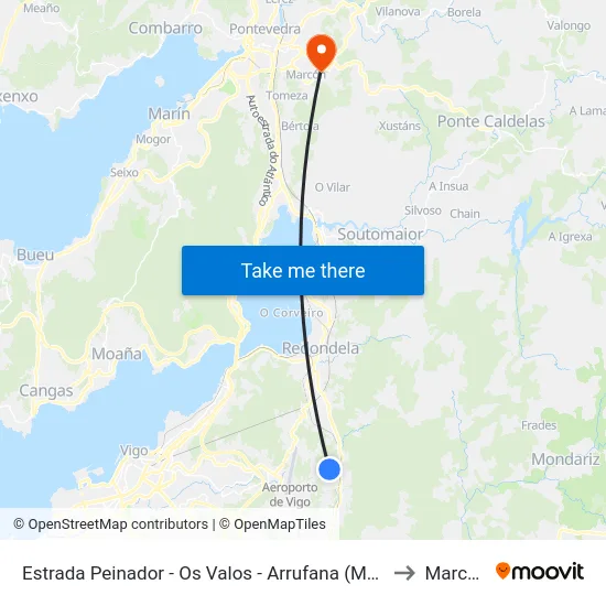 Estrada Peinador - Os Valos - Arrufana (Mos) to Marcon map