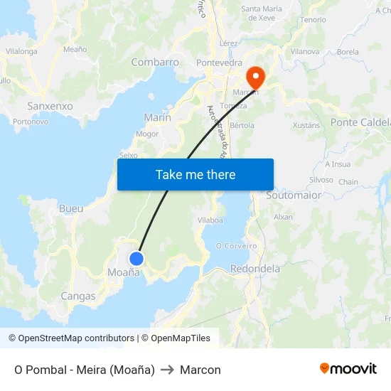 O Pombal - Meira (Moaña) to Marcon map