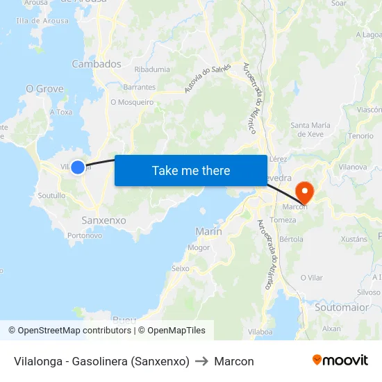 Vilalonga - Gasolinera (Sanxenxo) to Marcon map