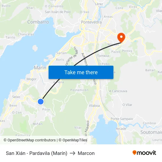 San Xián - Pardavila (Marín) to Marcon map