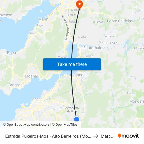 Estrada Puxeiros-Mos - Alto Barreiros (Mos) to Marcon map