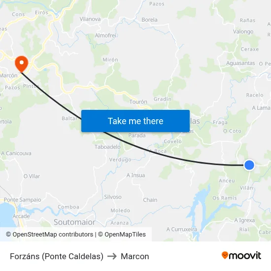 Forzáns (Ponte Caldelas) to Marcon map