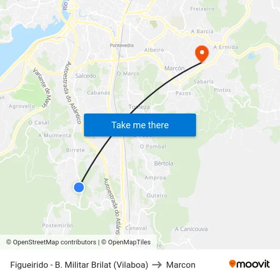 Figueirido - B. Militar Brilat (Vilaboa) to Marcon map