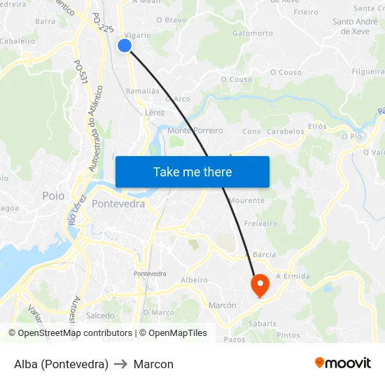 Alba (Pontevedra) to Marcon map