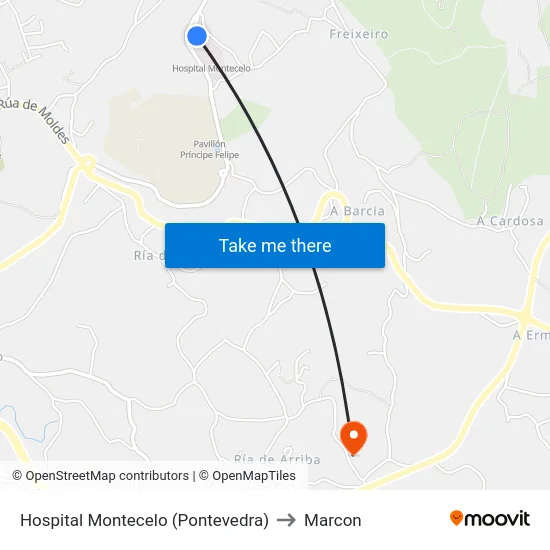 Hospital Montecelo (Pontevedra) to Marcon map