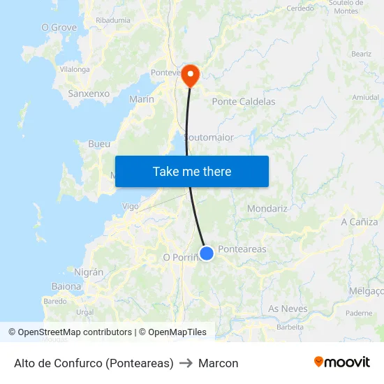Alto de Confurco (Ponteareas) to Marcon map