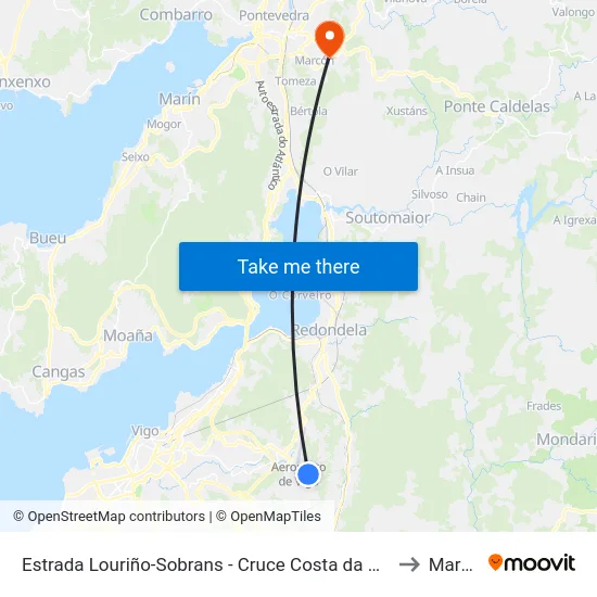 Estrada Louriño-Sobrans - Cruce Costa da Viñiña (Mos) to Marcon map
