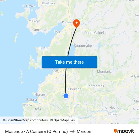 Mosende - A Costeira (O Porriño) to Marcon map