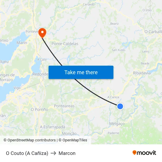 O Couto (A Cañiza) to Marcon map