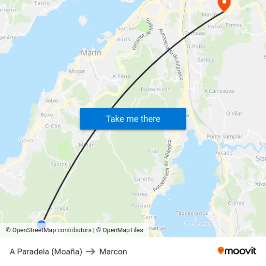 A Paradela (Moaña) to Marcon map