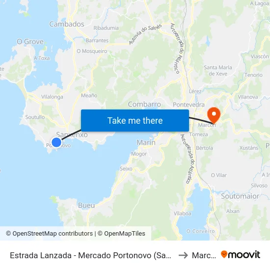 Estrada Lanzada - Mercado Portonovo (Sanxenxo) to Marcon map
