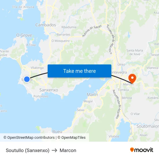Soutullo (Sanxenxo) to Marcon map