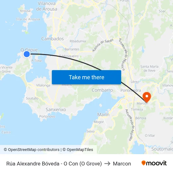Rúa Alexandre Bóveda - O Con (O Grove) to Marcon map