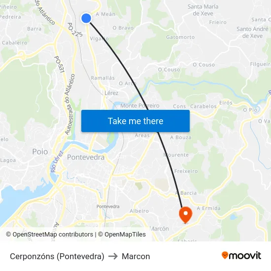 Cerponzóns (Pontevedra) to Marcon map