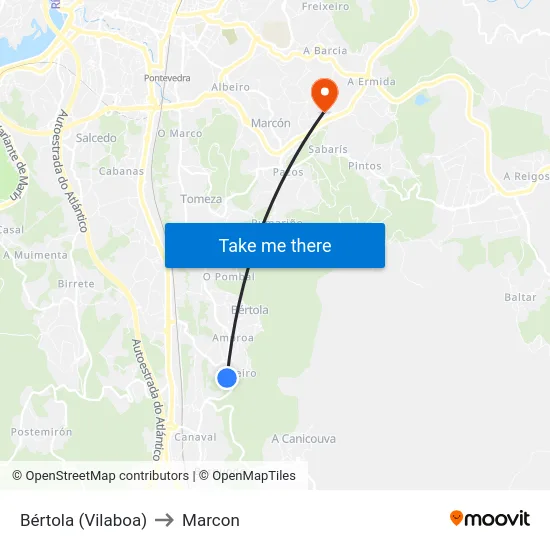 Bértola (Vilaboa) to Marcon map