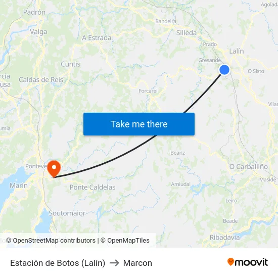 Estación de Botos (Lalín) to Marcon map