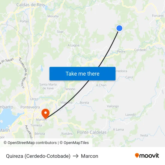 Quireza (Cerdedo-Cotobade) to Marcon map