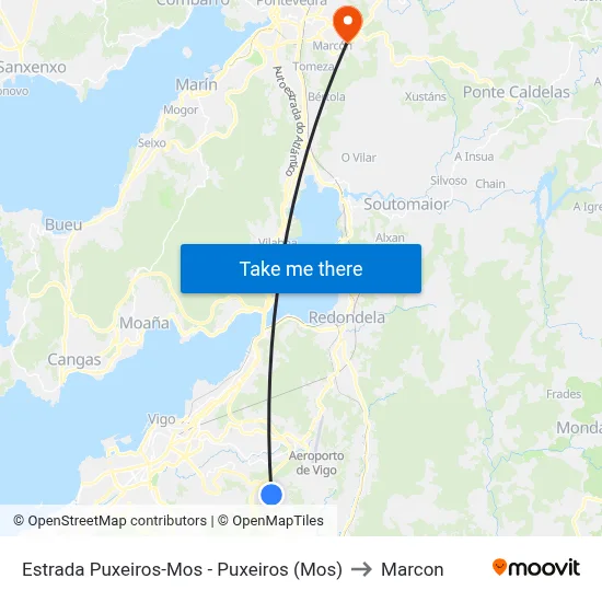 Estrada Puxeiros-Mos - Puxeiros (Mos) to Marcon map