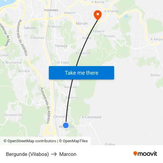 Bergunde (Vilaboa) to Marcon map