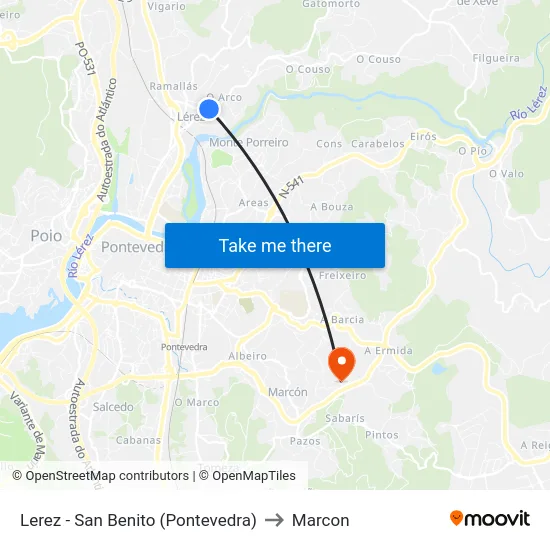 Lerez - San Benito (Pontevedra) to Marcon map