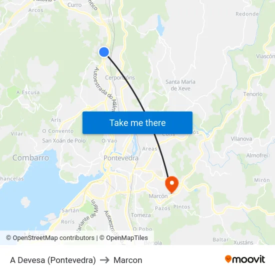 A Devesa (Pontevedra) to Marcon map