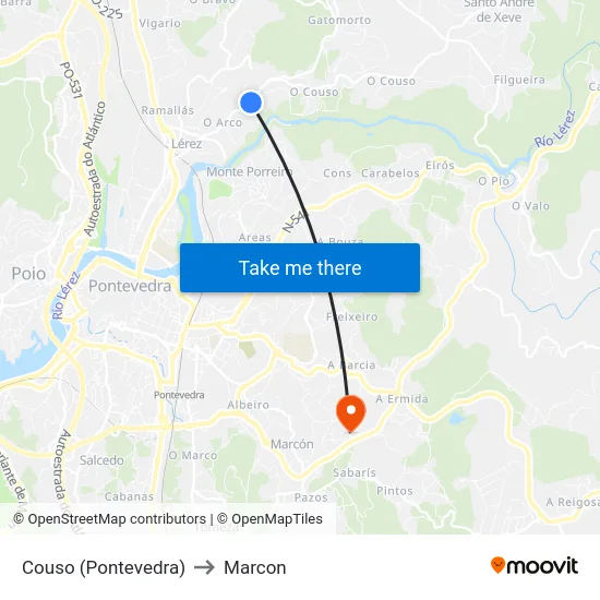 Couso (Pontevedra) to Marcon map