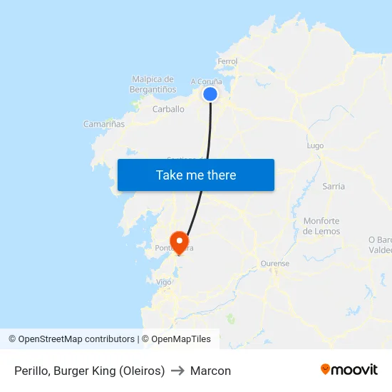 Perillo, Burger King (Oleiros) to Marcon map