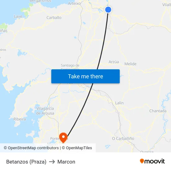 Betanzos (Praza) to Marcon map