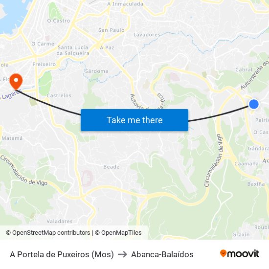 Puxeiros to Abanca-Balaídos map