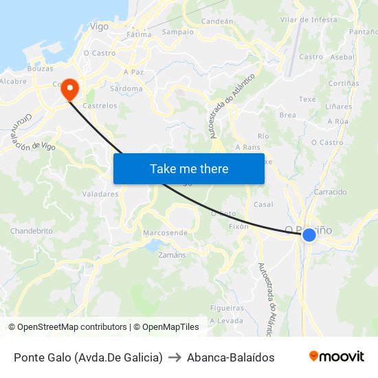 Ponte Galo (Avda.De Galicia) to Abanca-Balaídos map