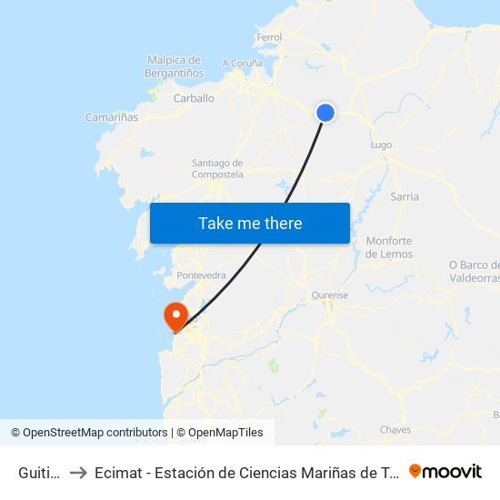 Guitiriz to Ecimat - Estación de Ciencias Mariñas de Toralla map