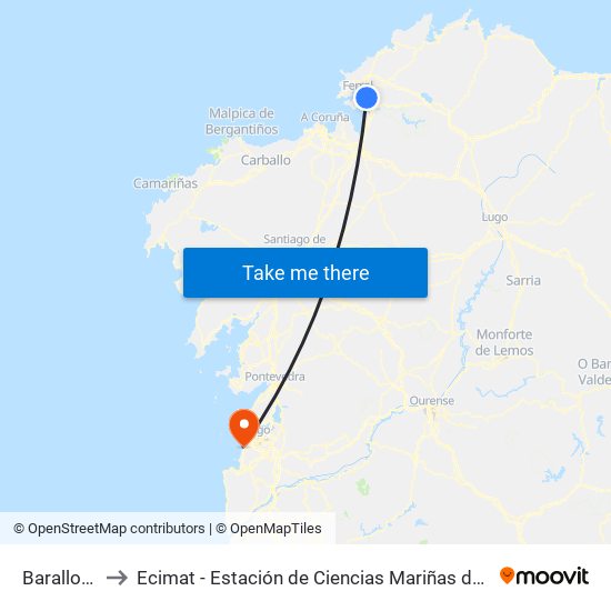 Barallobre to Ecimat - Estación de Ciencias Mariñas de Toralla map