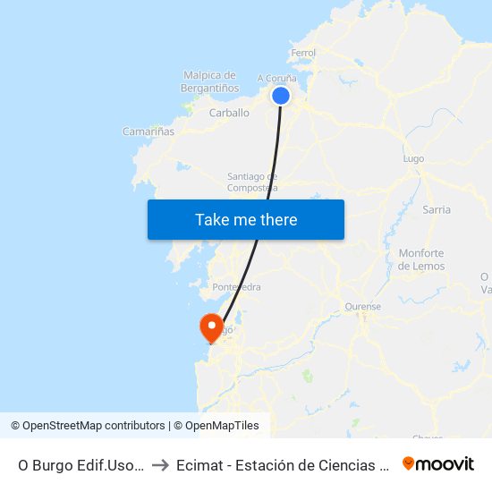 O Burgo Edif.Usos Multiples to Ecimat - Estación de Ciencias Mariñas de Toralla map