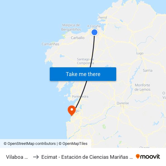 Vilaboa Pazo to Ecimat - Estación de Ciencias Mariñas de Toralla map