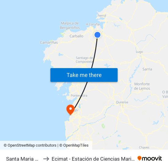 Santa Maria de Vigo to Ecimat - Estación de Ciencias Mariñas de Toralla map