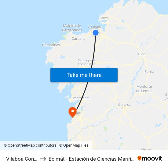 Vilaboa Confiteria to Ecimat - Estación de Ciencias Mariñas de Toralla map