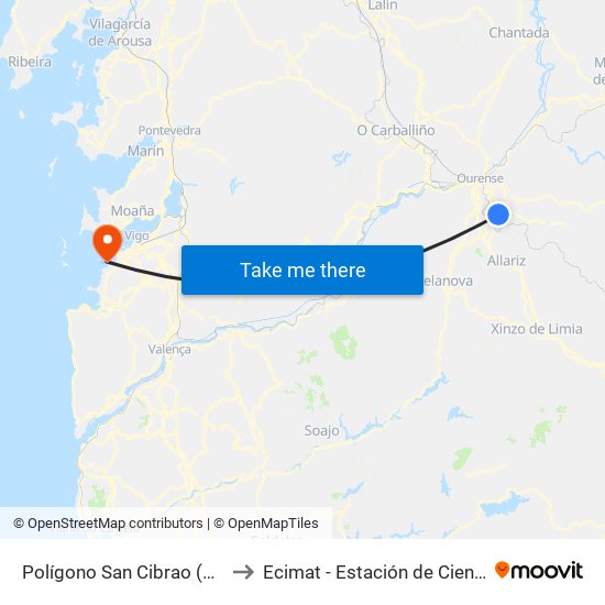 Polígono San Cibrao (San Cibrao Das Viñas) to Ecimat - Estación de Ciencias Mariñas de Toralla map