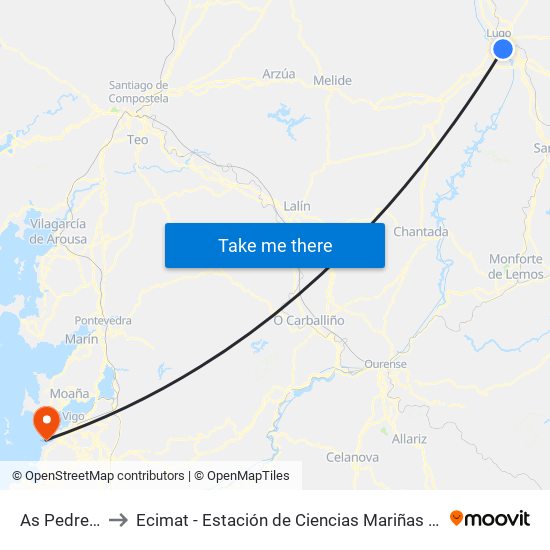 As Pedreiras to Ecimat - Estación de Ciencias Mariñas de Toralla map