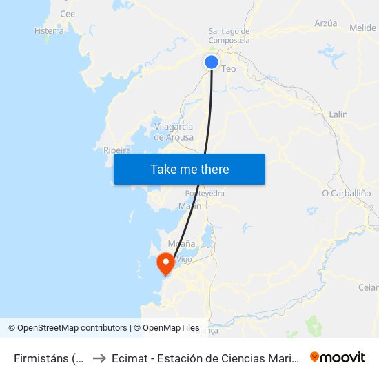 Firmistáns (Ames) to Ecimat - Estación de Ciencias Mariñas de Toralla map