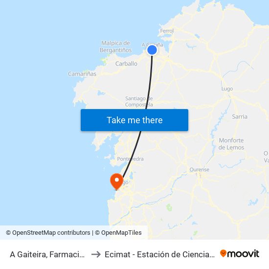 A Gaiteira, Farmacia (Interurbano) to Ecimat - Estación de Ciencias Mariñas de Toralla map