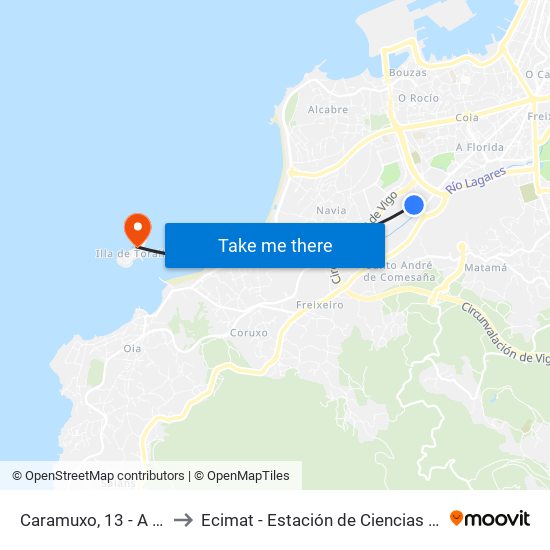 Caramuxo, 13 - A Roda (Vigo) to Ecimat - Estación de Ciencias Mariñas de Toralla map