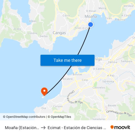 Moaña (Estación Marítima) to Ecimat - Estación de Ciencias Mariñas de Toralla map
