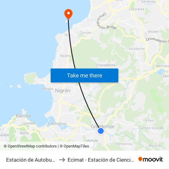 Estación de Autobuses (Gondomar) to Ecimat - Estación de Ciencias Mariñas de Toralla map