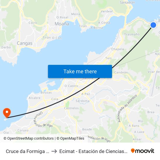 Cruce da Formiga (Redondela) to Ecimat - Estación de Ciencias Mariñas de Toralla map