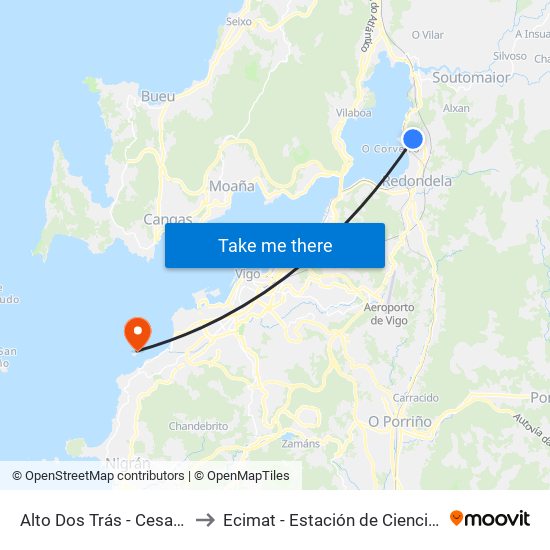 Alto Dos Trás - Cesantes (Redondela) to Ecimat - Estación de Ciencias Mariñas de Toralla map