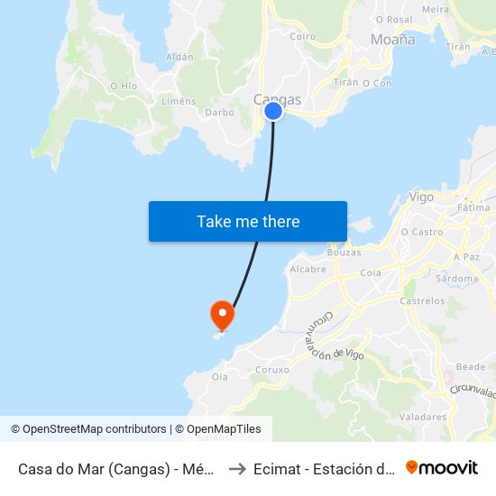 Casa do Mar (Cangas) - Méndez Núñez - Casa do Concello (Cangas) to Ecimat - Estación de Ciencias Mariñas de Toralla map