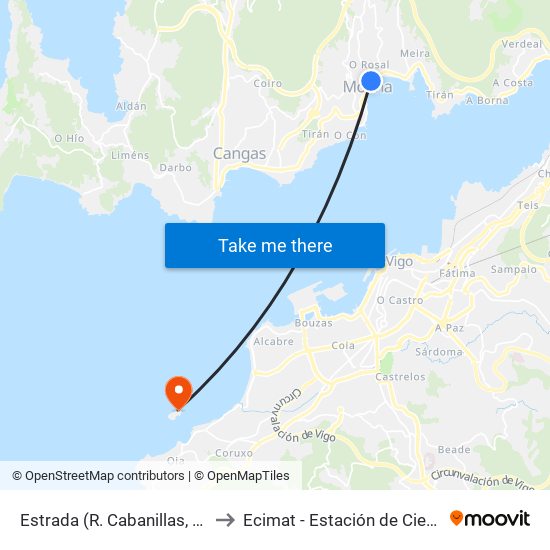 Estrada (R. Cabanillas, 18 - O Carme (Moaña)) to Ecimat - Estación de Ciencias Mariñas de Toralla map